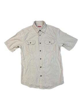 Wrangler Button Down Shirt Men's S Khaki Relaxed Fit Flex Short Sleeve Outdoor